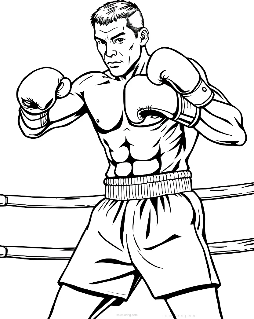 Boxing Champion in Ring coloring page for kids