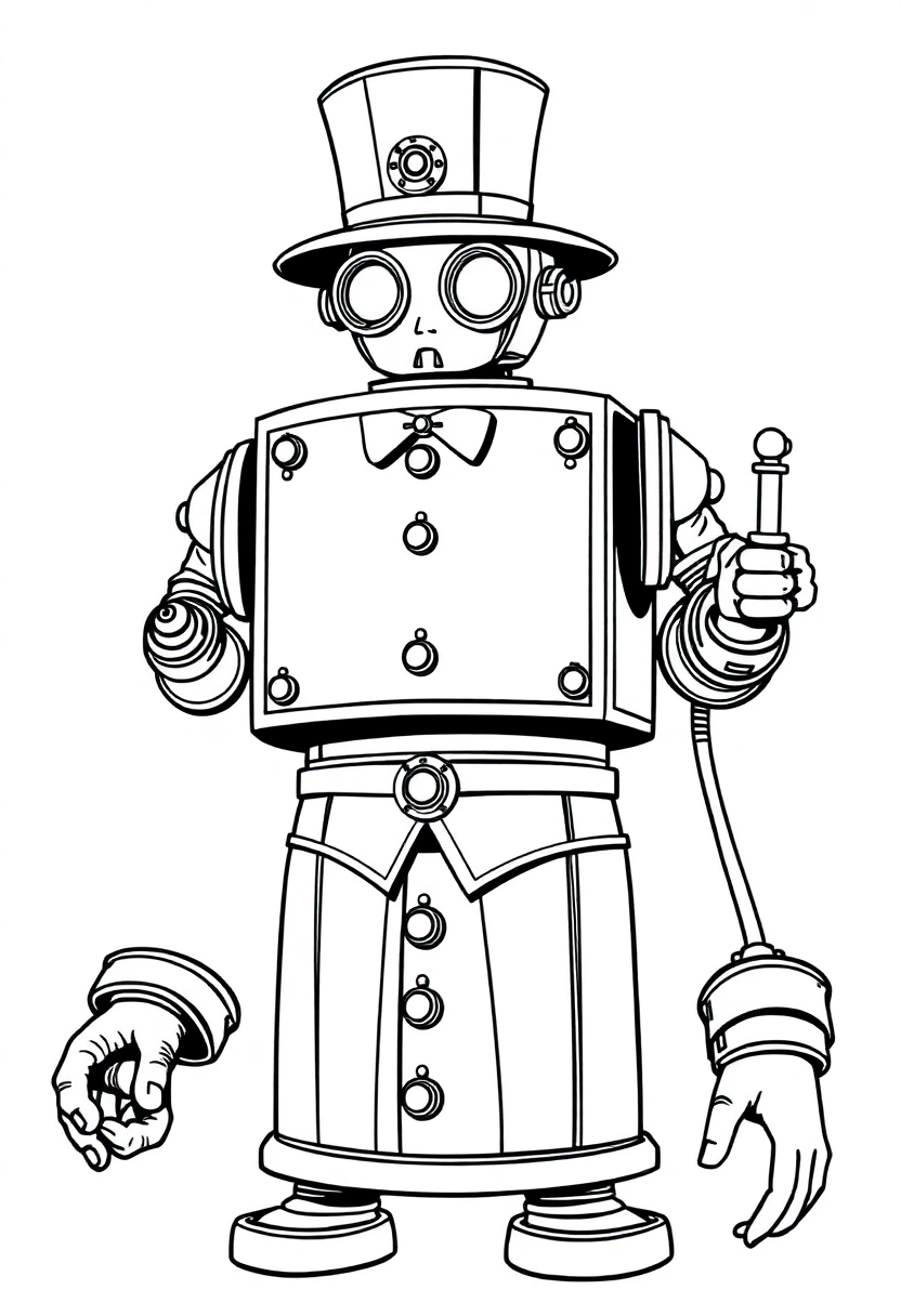 Brass Automaton Butler coloring page, free printable