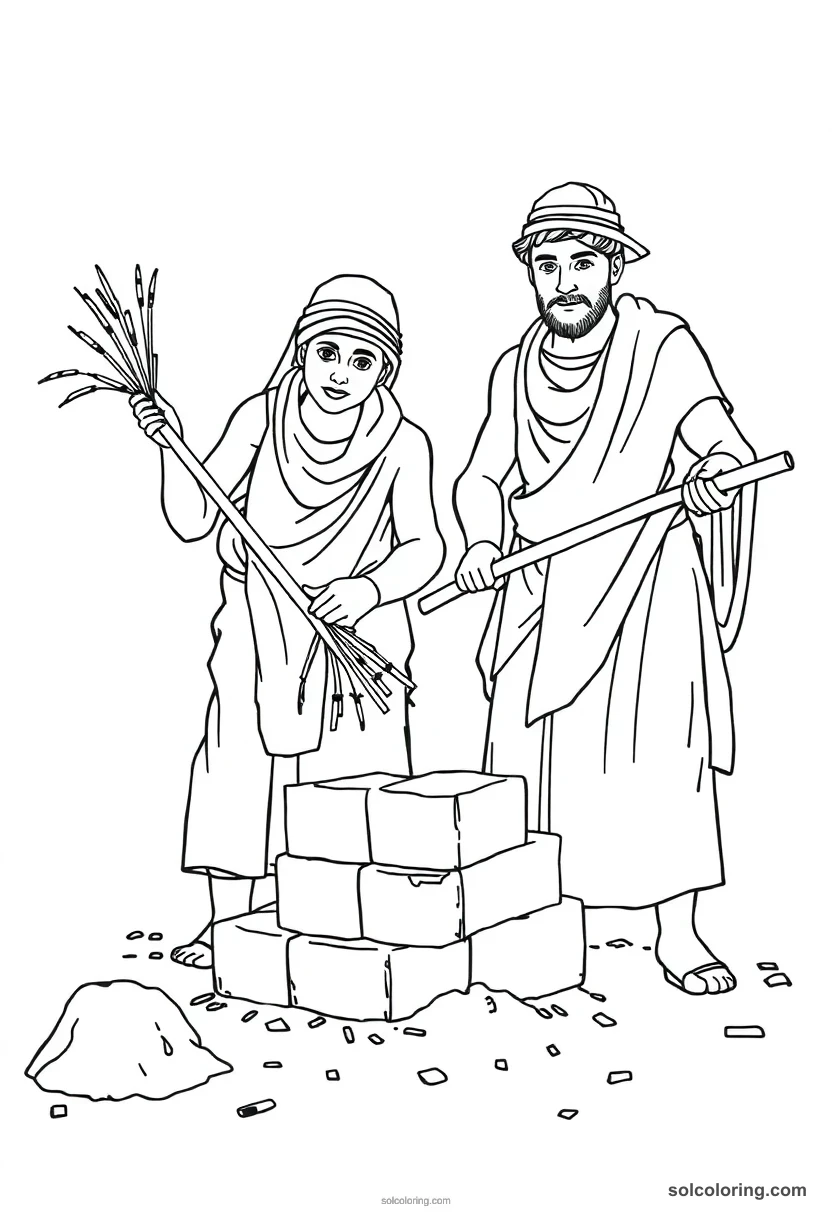 Brick Makers With Straw And Mud coloring pages