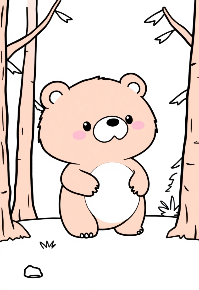 Brown Bear in Forest coloring page, free printable