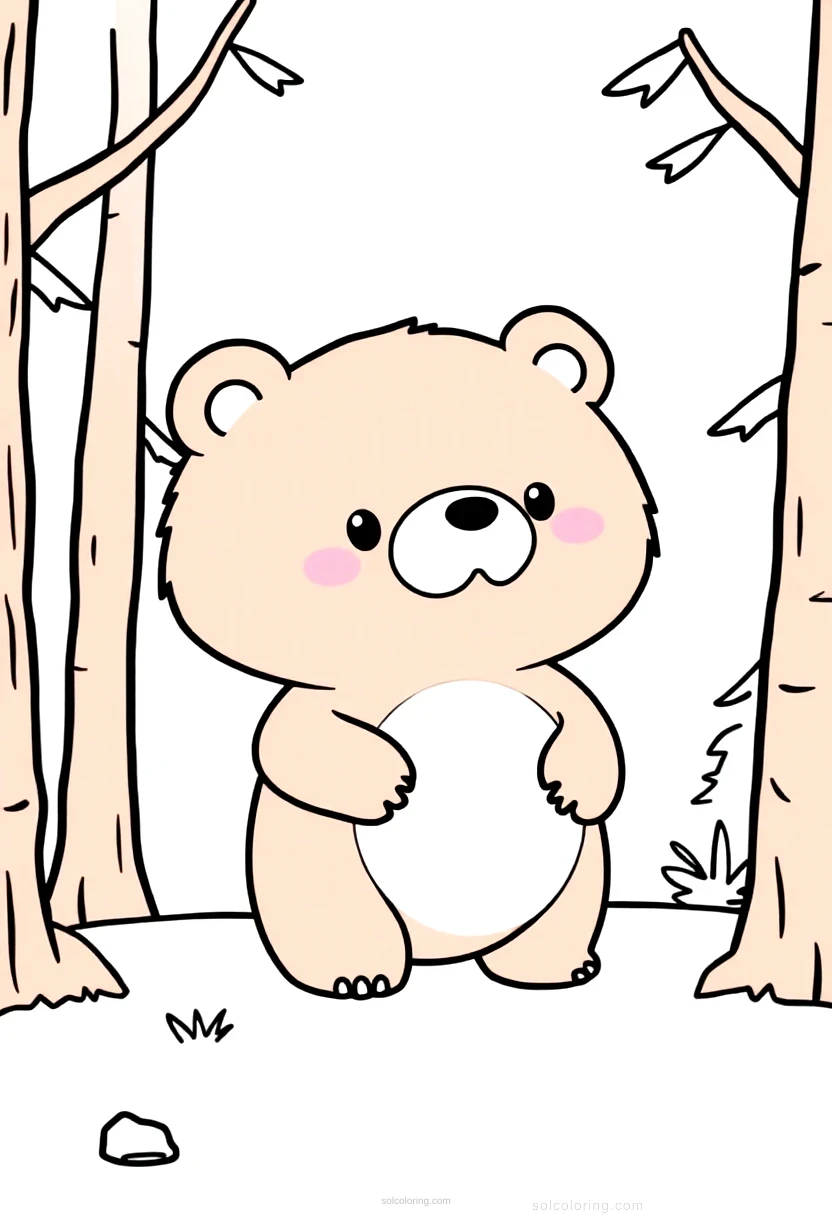 Brown Bear in Forest coloring page for kids