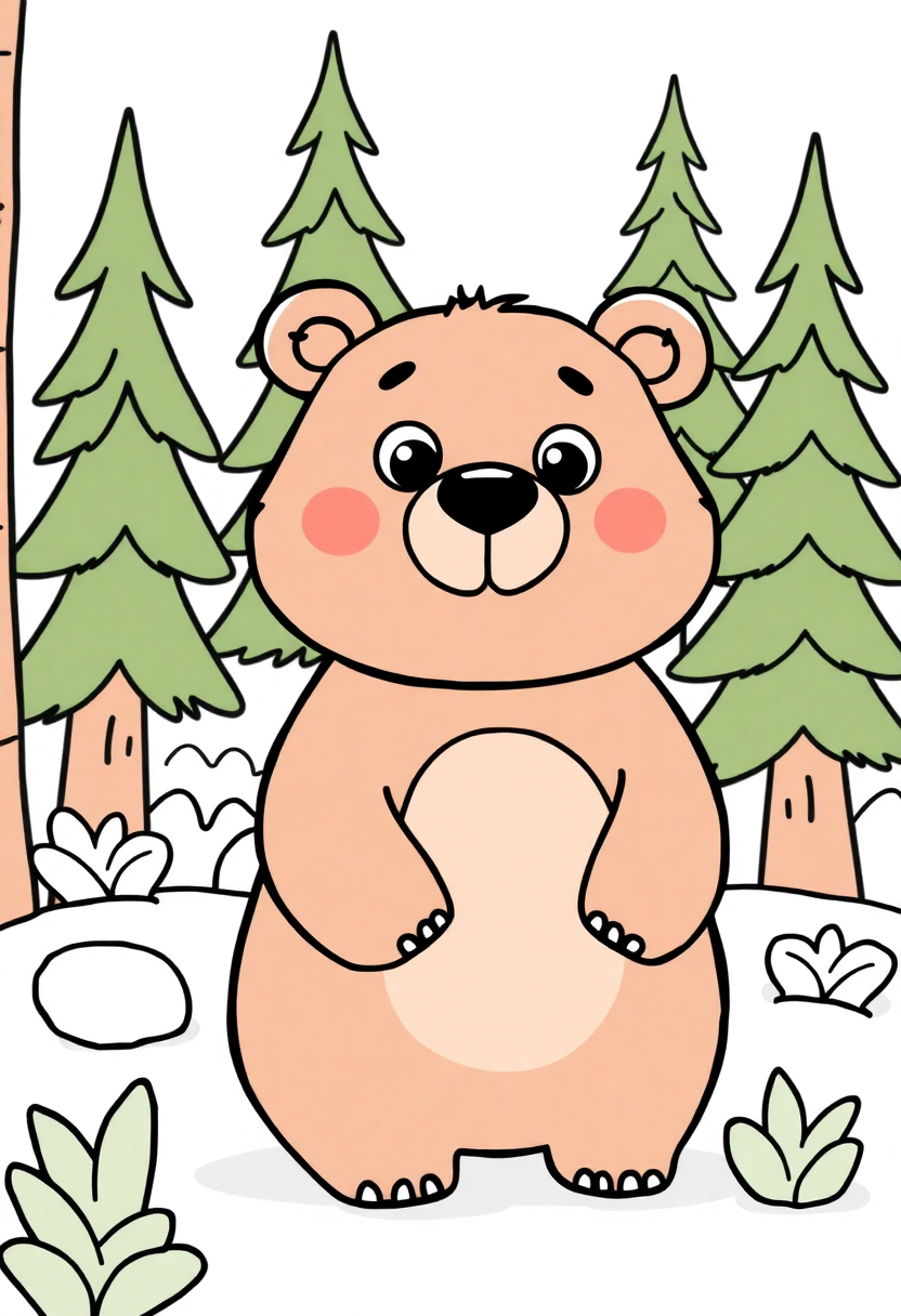 Brown Bear in Forest coloring page, free printable