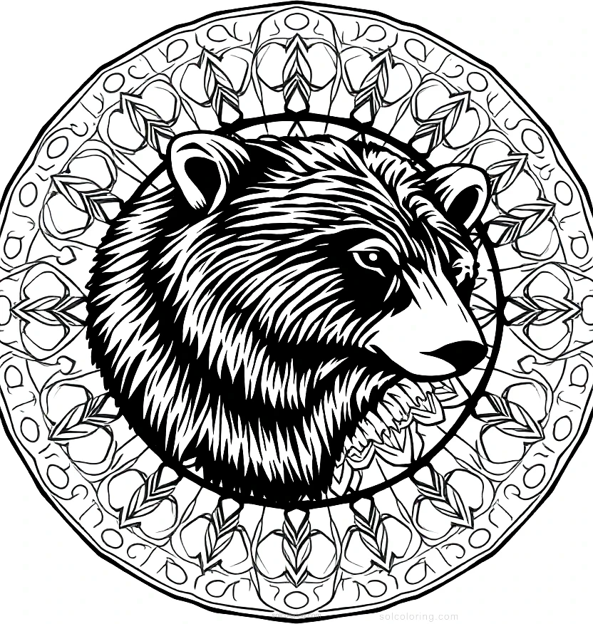 Brown Bear in Forest coloring page for kids