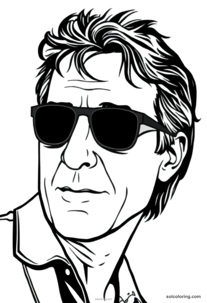 Caricature Bruce Springsteen caricature coloring page for kids