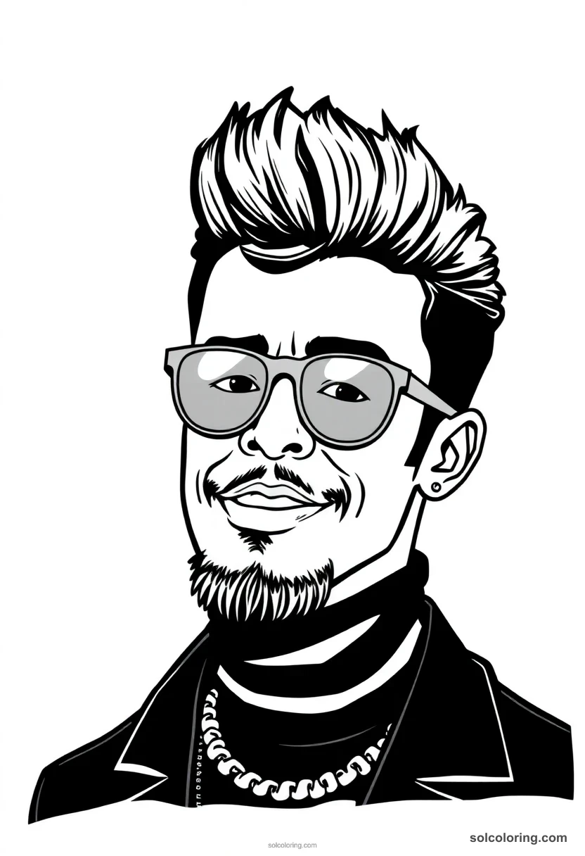 Caricature Bruno Mars caricature coloring page for kids