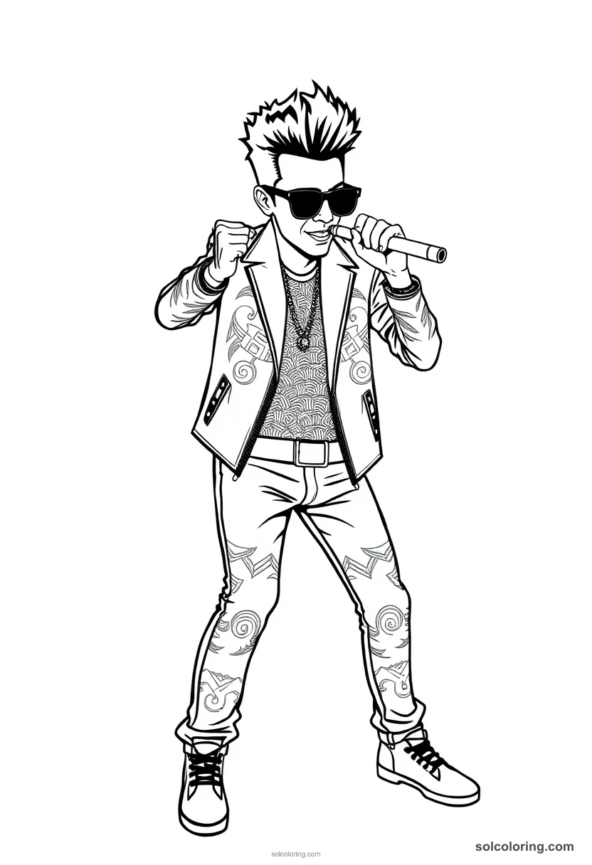 Silhouette Bruno Mars silhouette coloring page for kids