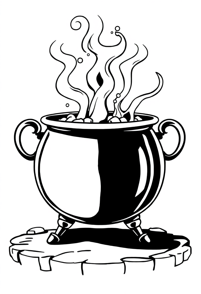 Bubbling Potion Cauldron coloring page for kids