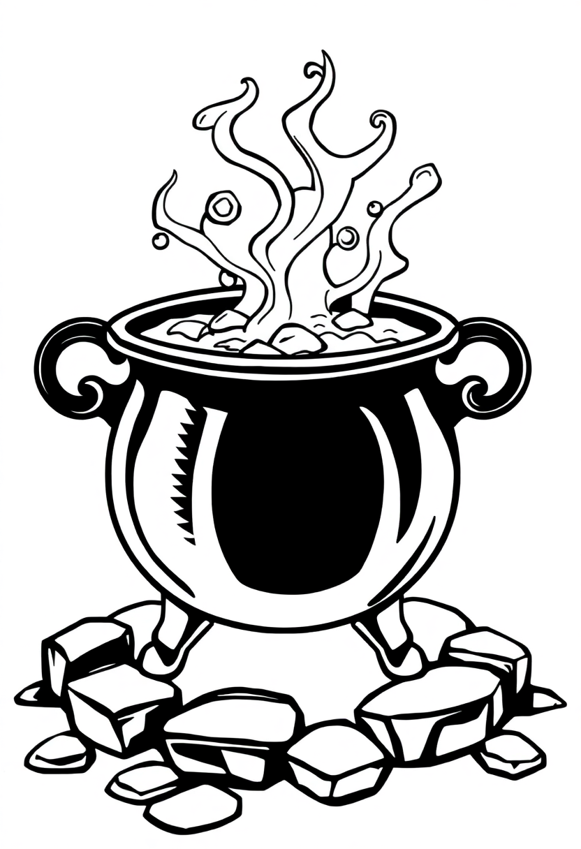 Bubbling Potion Cauldron coloring page for kids