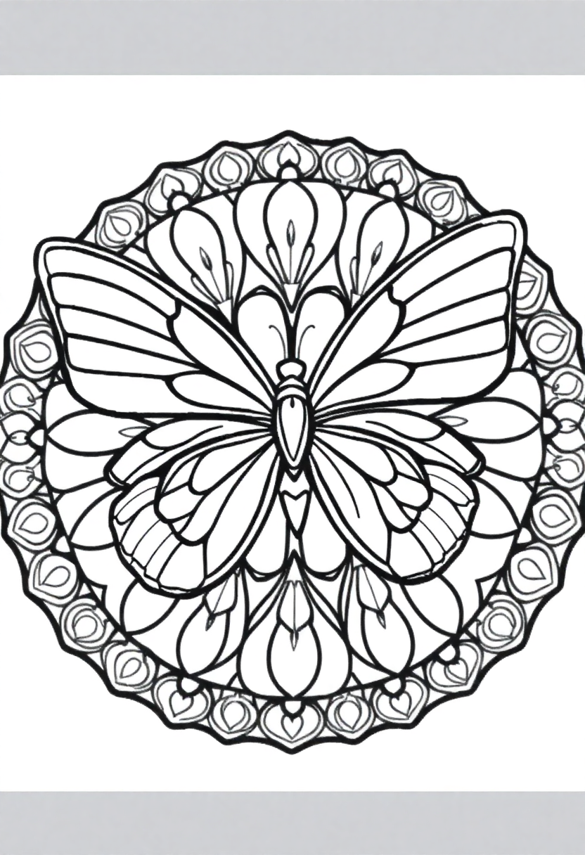 Butterfly Wings Mandala Pattern coloring page for kids
