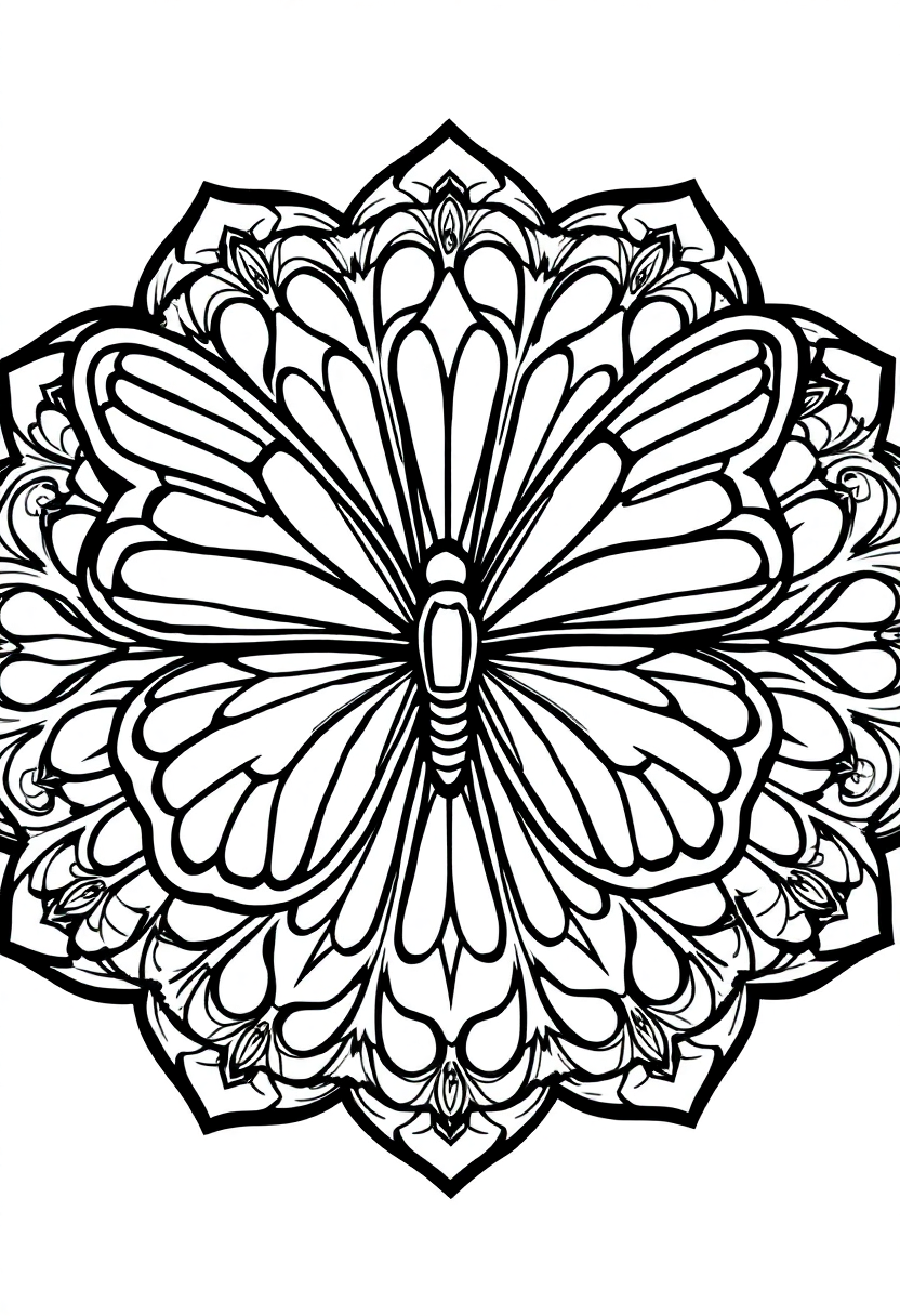 Butterfly Wings Mandala Pattern coloring page for kids