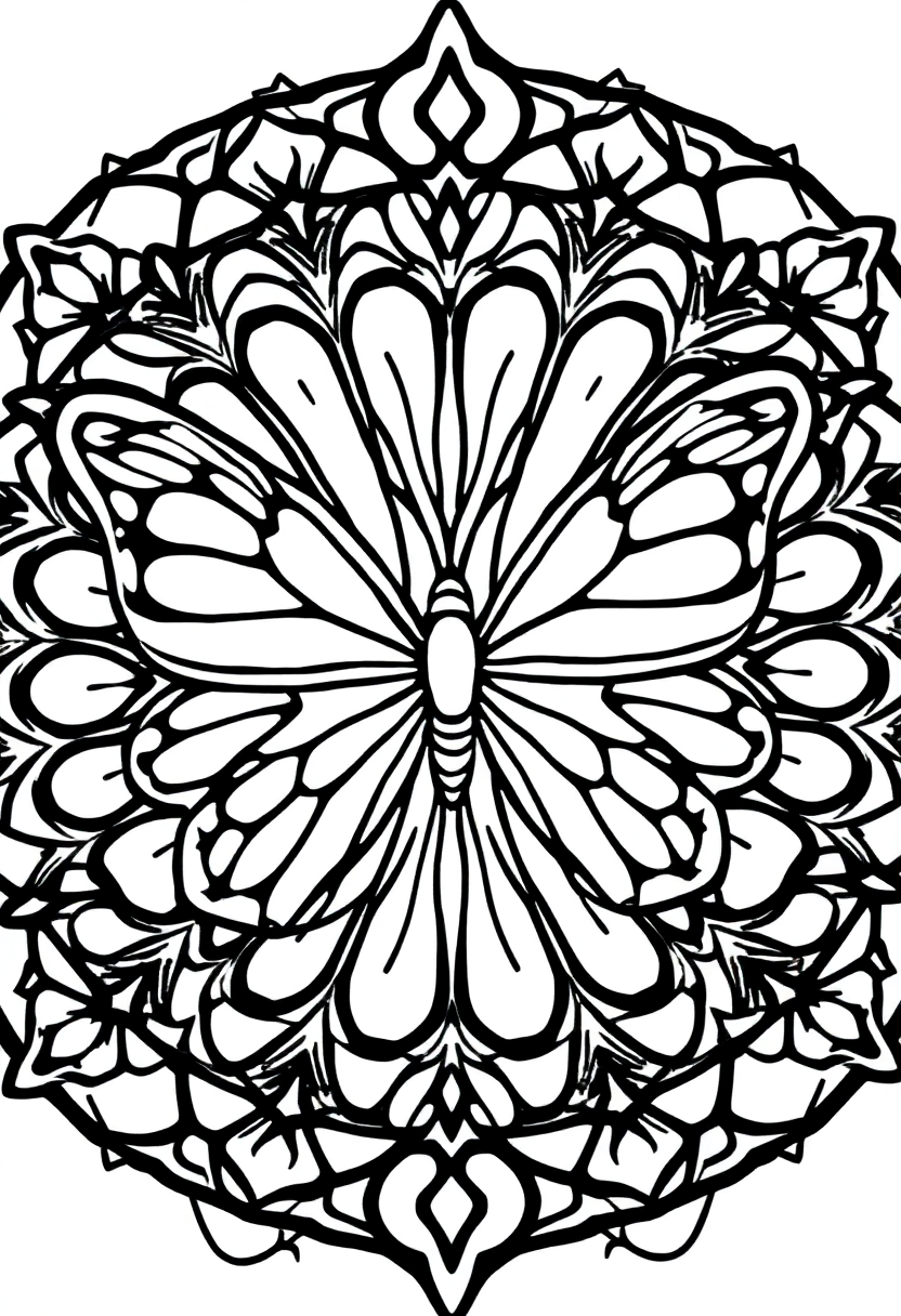 Butterfly Wings Mandala Pattern coloring page for kids