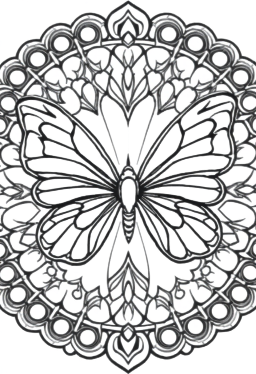 Butterfly Wings Mandala Pattern coloring page for kids