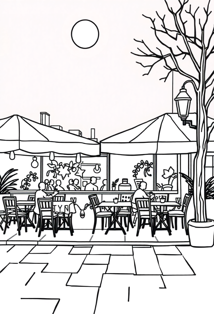 Cafe Terrace at Night coloring page, free printable