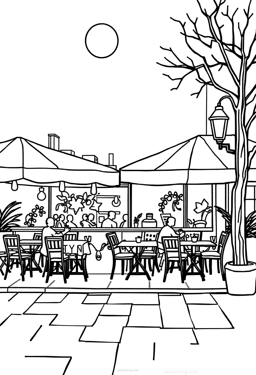 Cafe Terrace at Night coloring page for kids