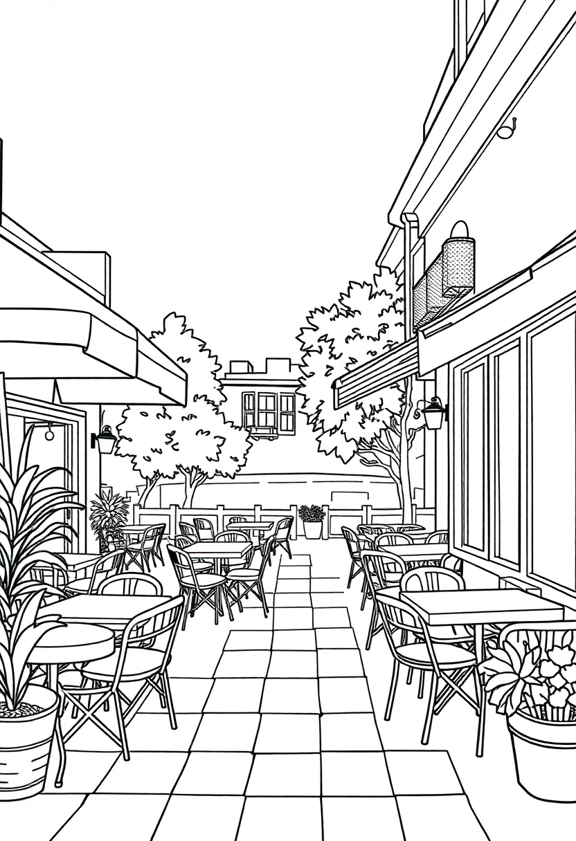 Cafe Terrace at Night coloring page, free printable