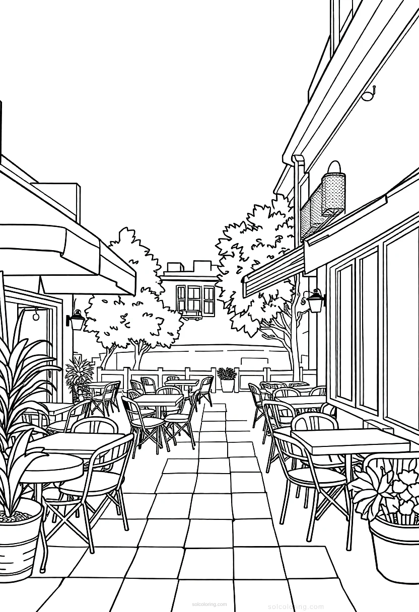 Cafe Terrace at Night coloring page for kids