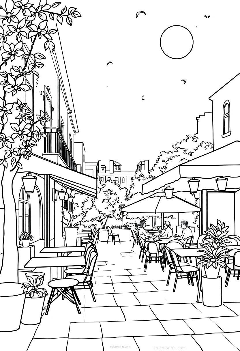Cafe Terrace at Night coloring page for kids