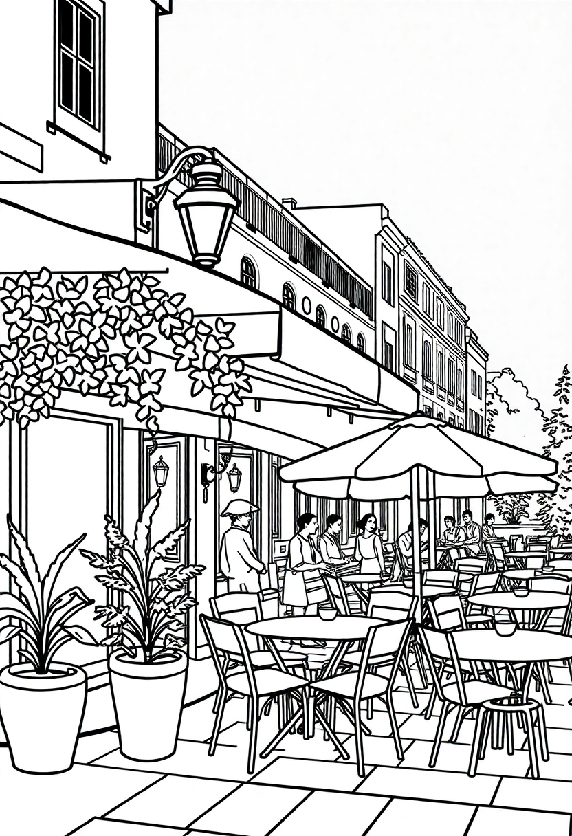 Cafe Terrace at Night coloring page, free printable
