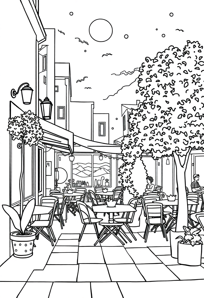 Cafe Terrace at Night coloring page, free printable