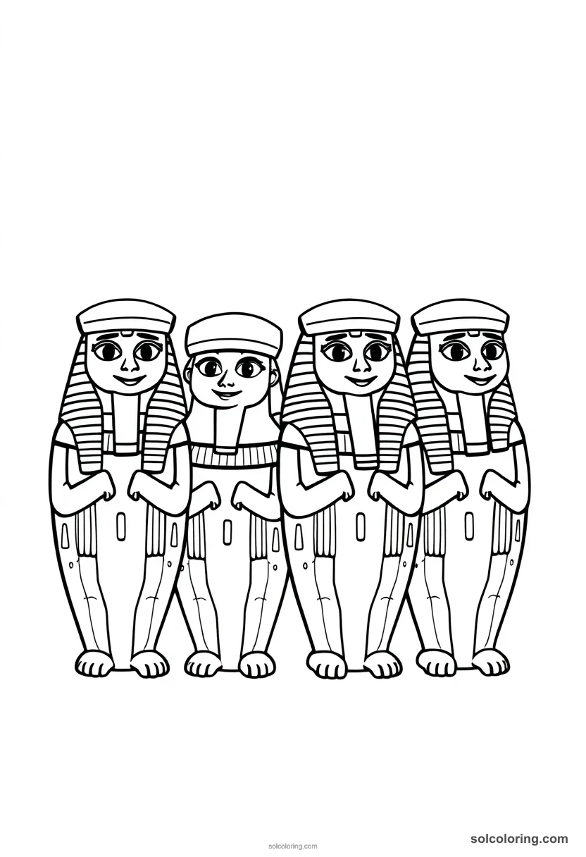 Cute Cartoon Canopic Jars of the Four Sons of Horus cute cartoon coloring page for kids