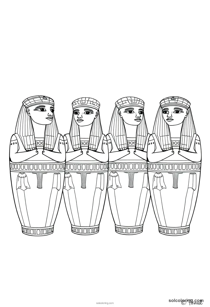 Canopic Jars of the Four Sons of Horus detailed coloring page for kids