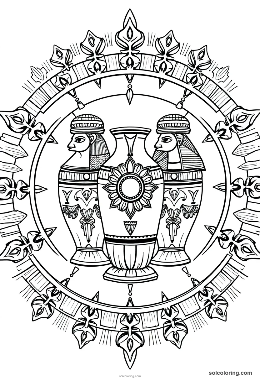 Mandala Canopic Jars of the Four Sons of Horus mandala coloring page for kids