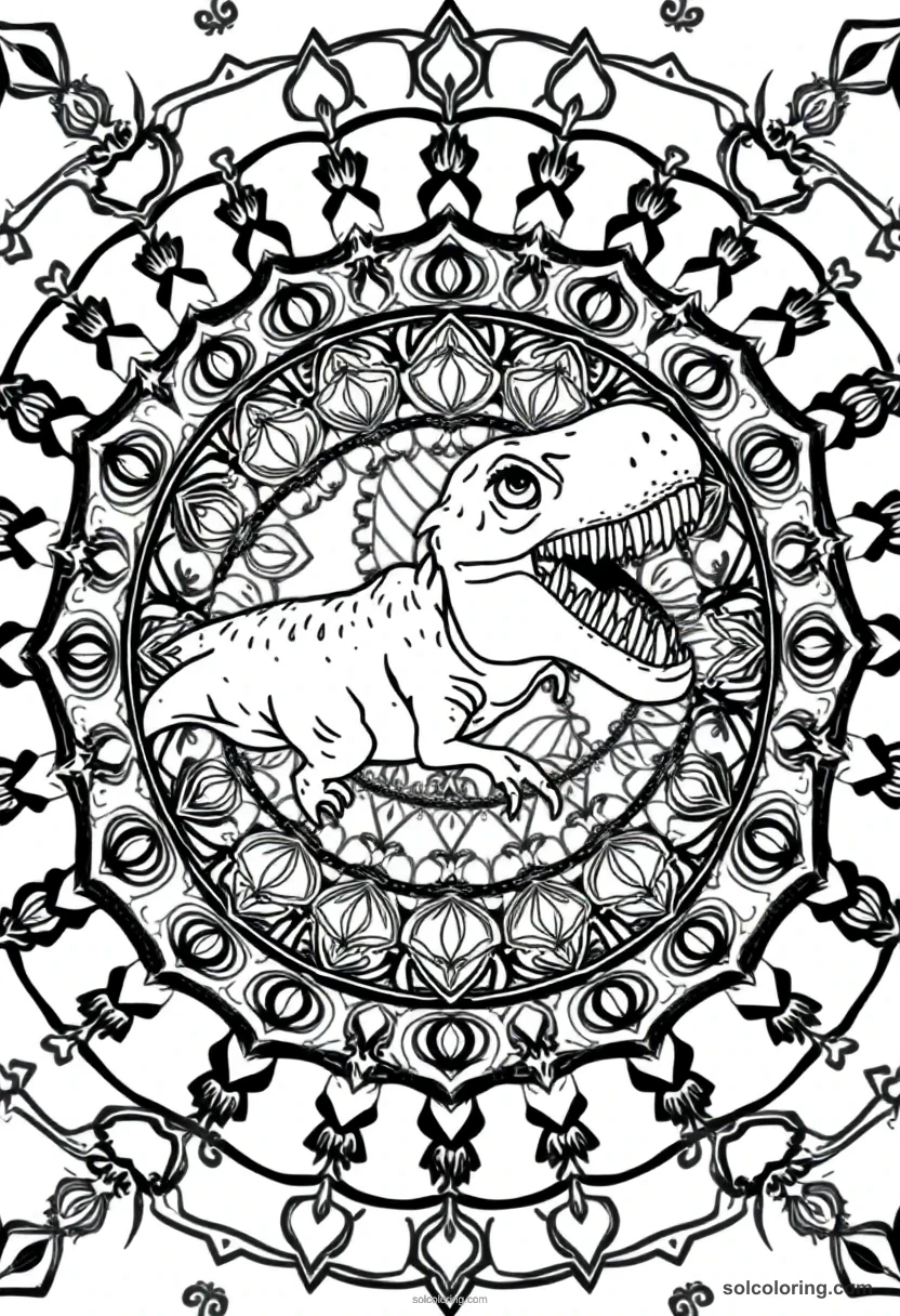 Mandala Carcharodontosaurus mandala coloring page for kids