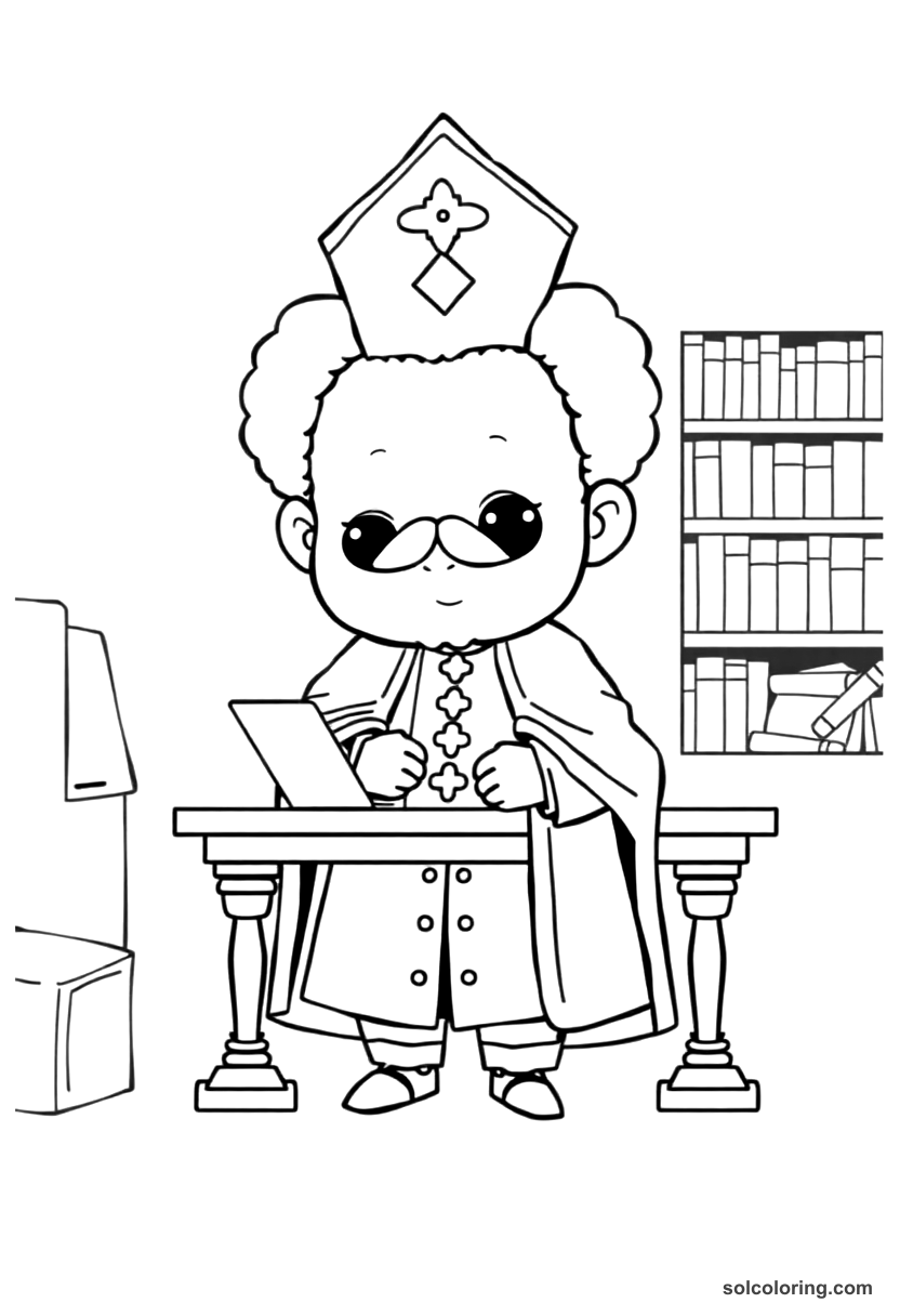Chibi Cardinal Richelieu in His Study coloring page, free printable chibi style