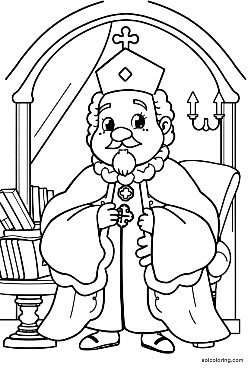 Cute Cartoon Cardinal Richelieu in His Study coloring page, free printable cute cartoon style