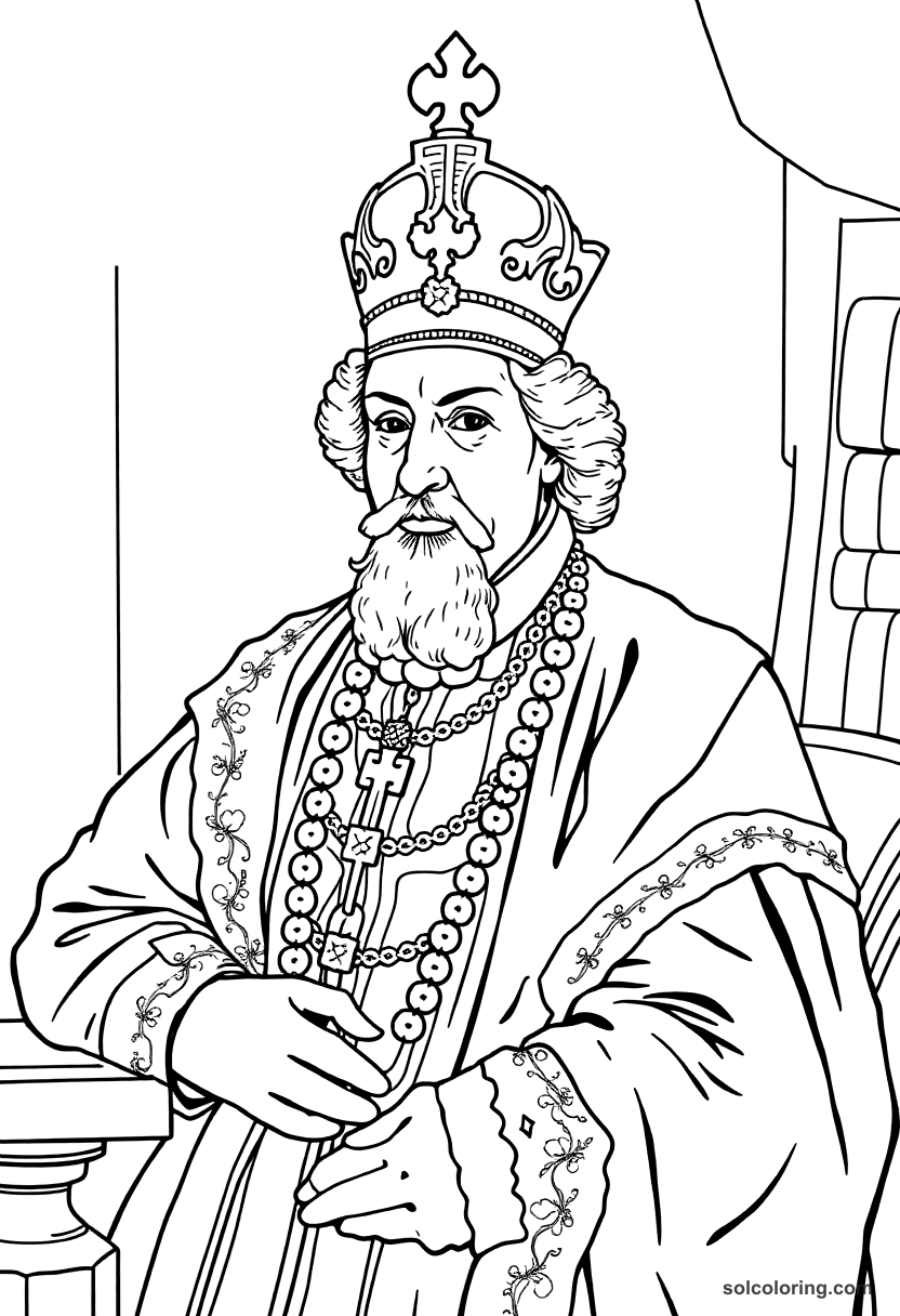 Cardinal Richelieu in His Study coloring page, free printable detailed style