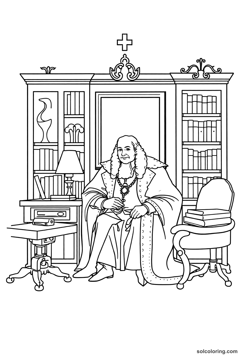 Simple Cardinal Richelieu in His Study coloring page, free printable simple style
