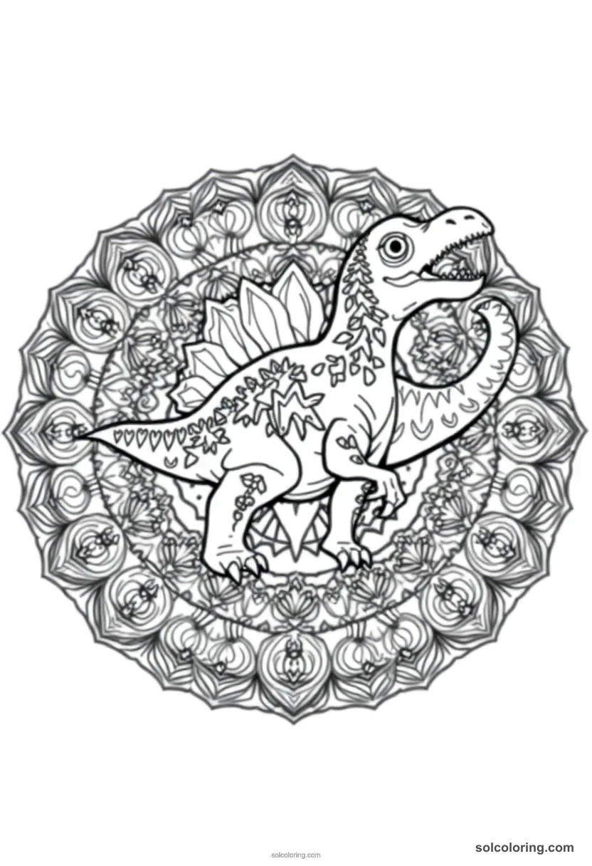 Mandala Carnotaurus mandala coloring page for kids
