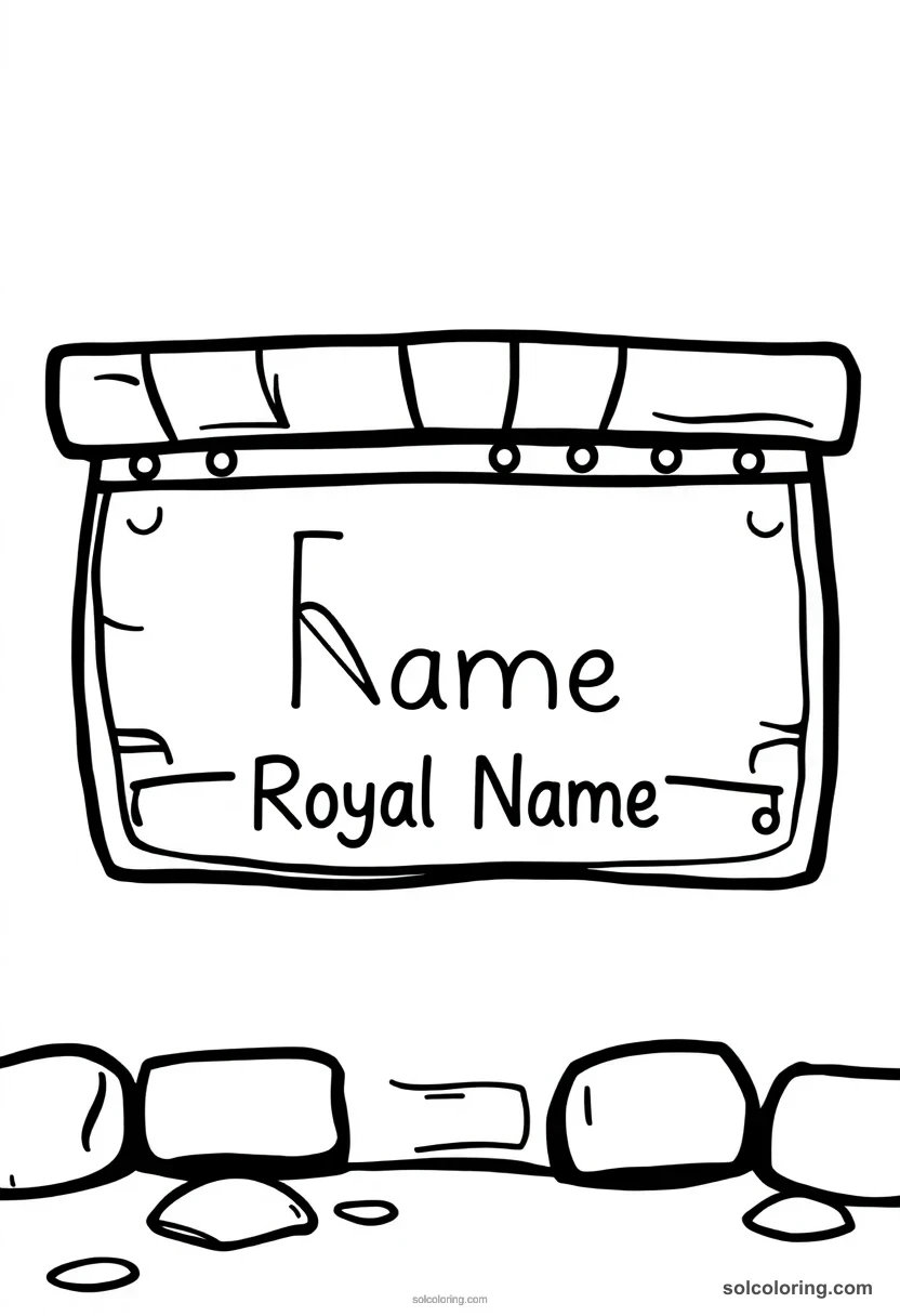 Cute Cartoon Cartouche with Royal Name cute cartoon coloring page for kids