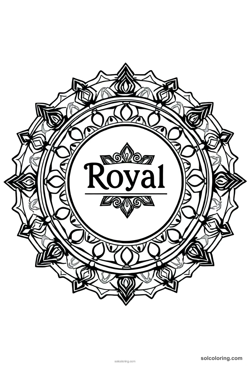 Mandala Cartouche with Royal Name mandala coloring page for kids
