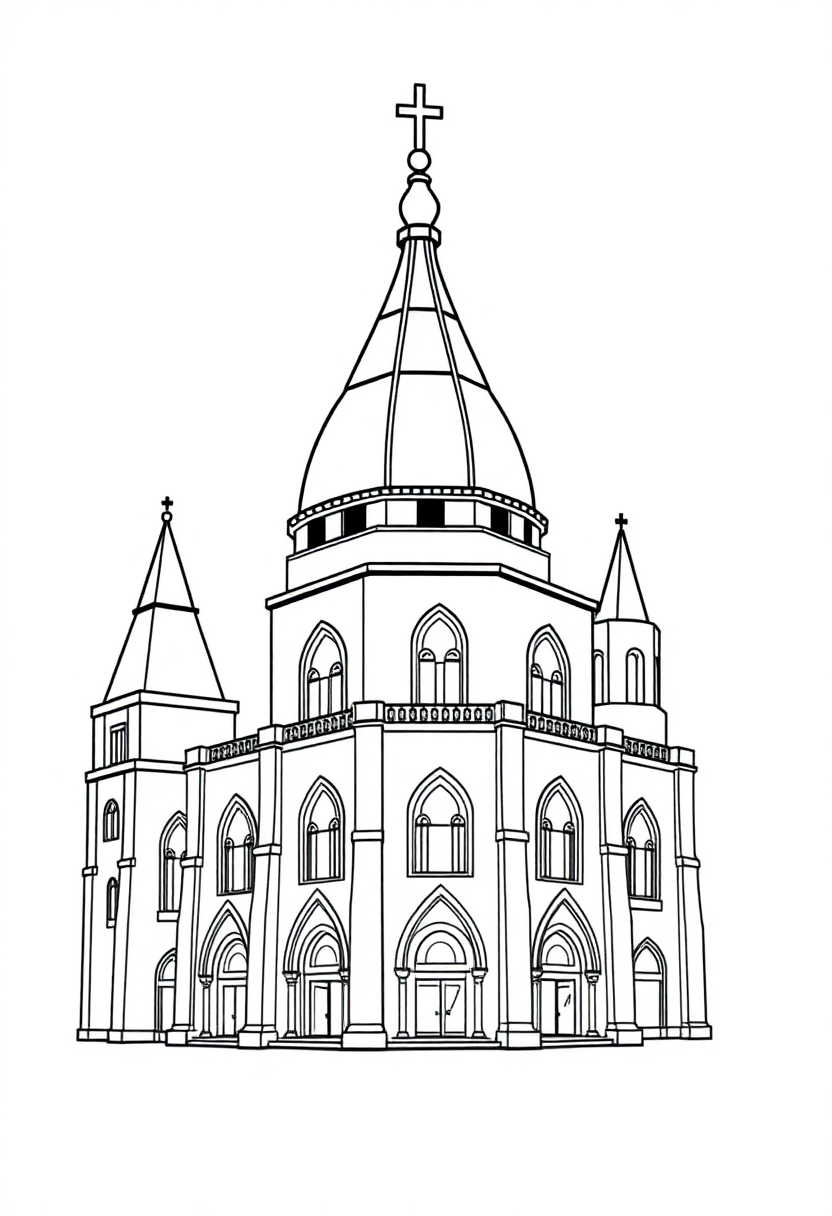 Cathedral at Different Times coloring page, free printable standard style for kids and adults