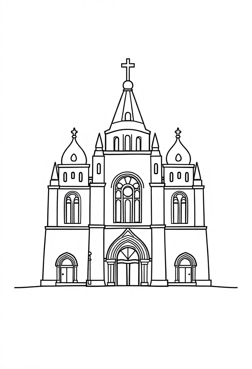 Cathedral at Different Times coloring page, free printable