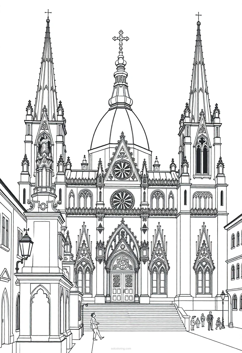Cathedral At Different Times coloring page for kids