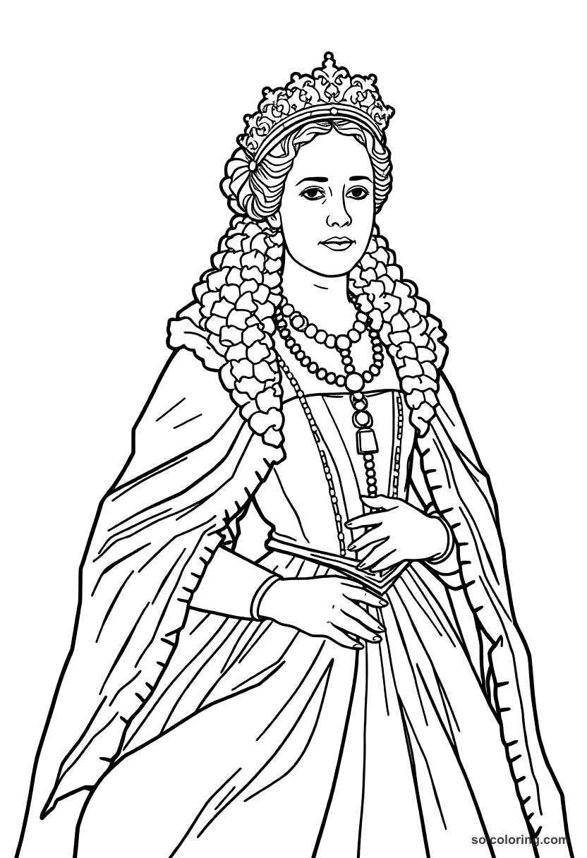 Catherine the Great of Russia in Court Dress coloring page, free printable detailed style