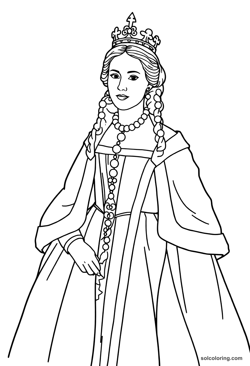 Simple Catherine the Great of Russia in Court Dress coloring page, free printable simple style