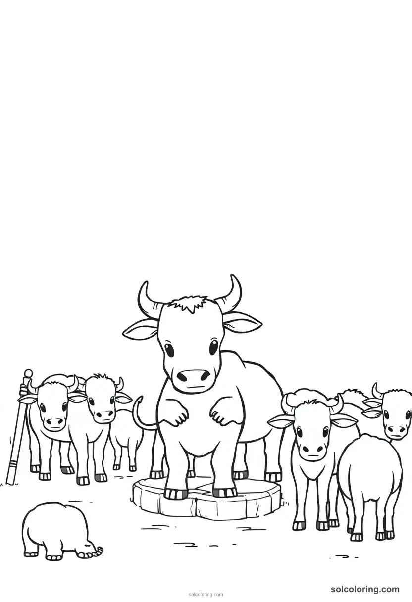 Chibi Cattle Counting Scene chibi coloring page for kids