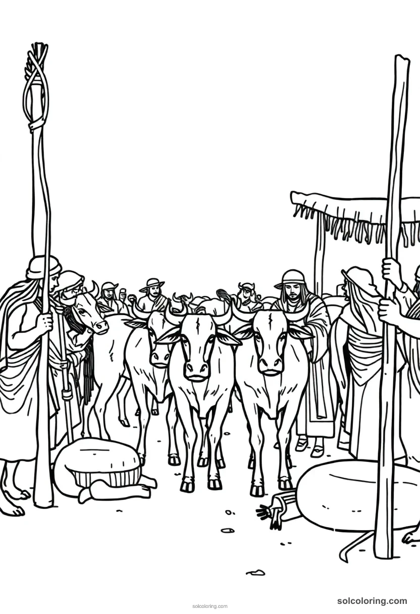 Cattle Counting Scene detailed coloring page for kids