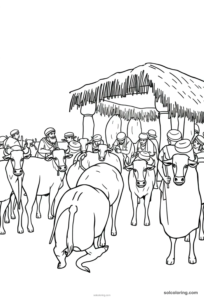 Cattle Counting Scene coloring pages