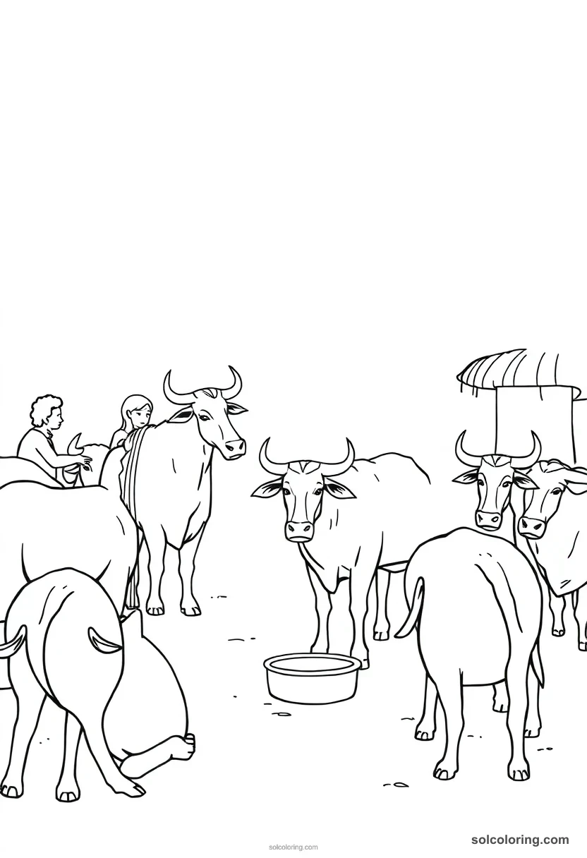 Simple Cattle Counting Scene simple coloring page for kids