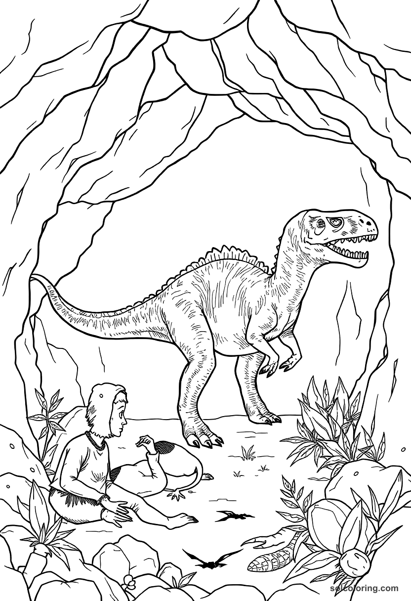 Cave Painting Session in Prehistoric Times coloring page, free printable detailed style