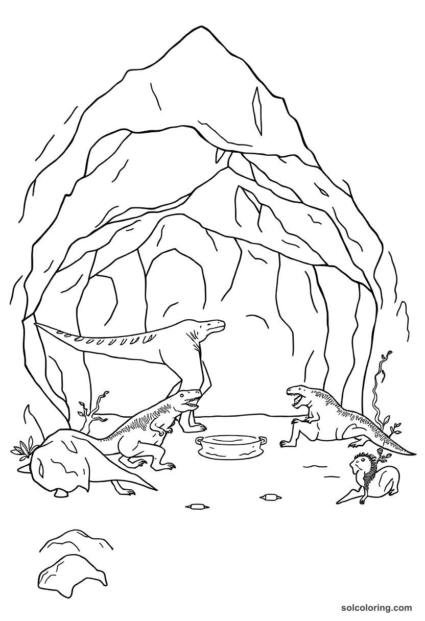 Cave Painting Session in Prehistoric Times coloring page, free printable realistic style