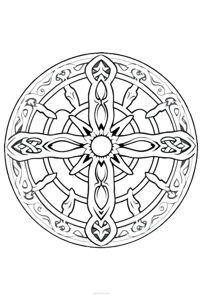 Celtic Cross Spiritual Pattern coloring page for kids