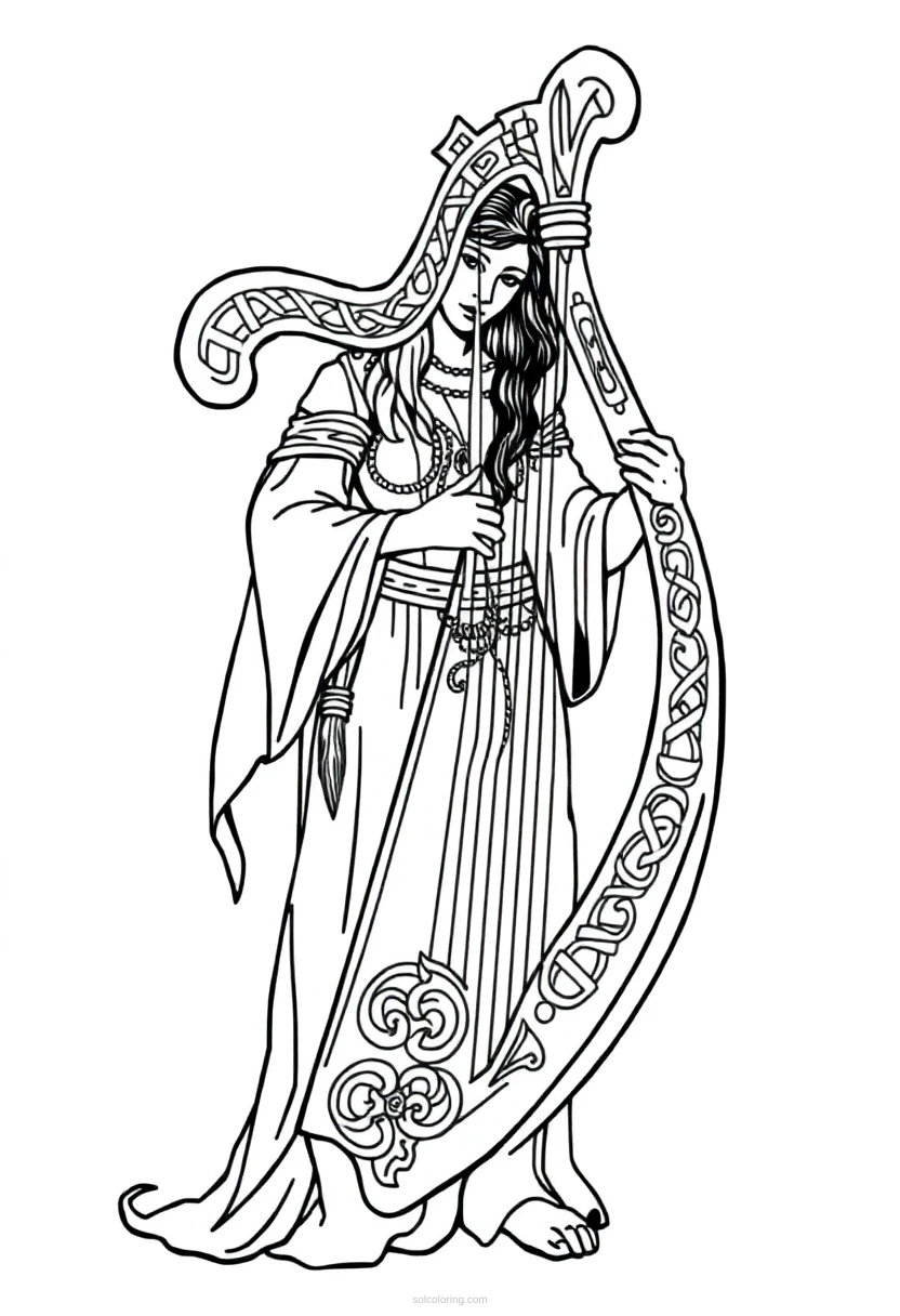 Celtic Harp coloring page for kids