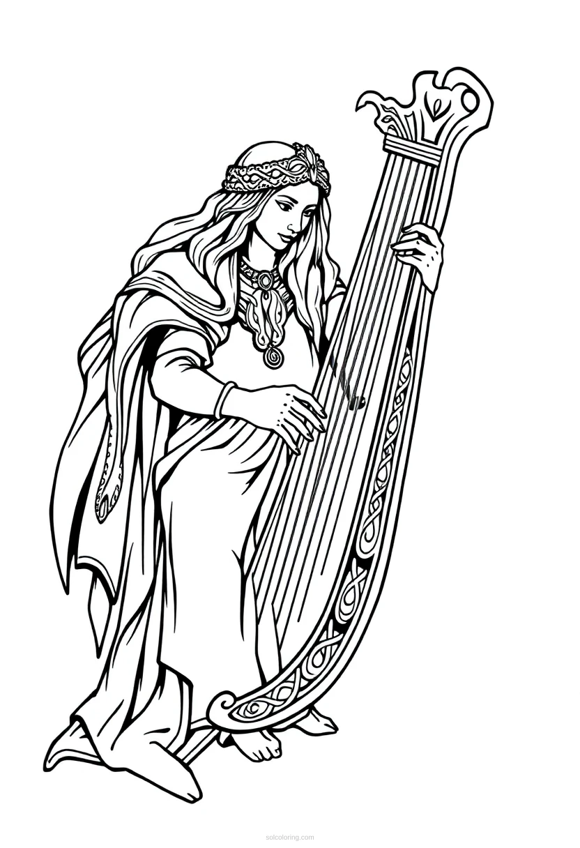 Celtic Harp coloring page for kids