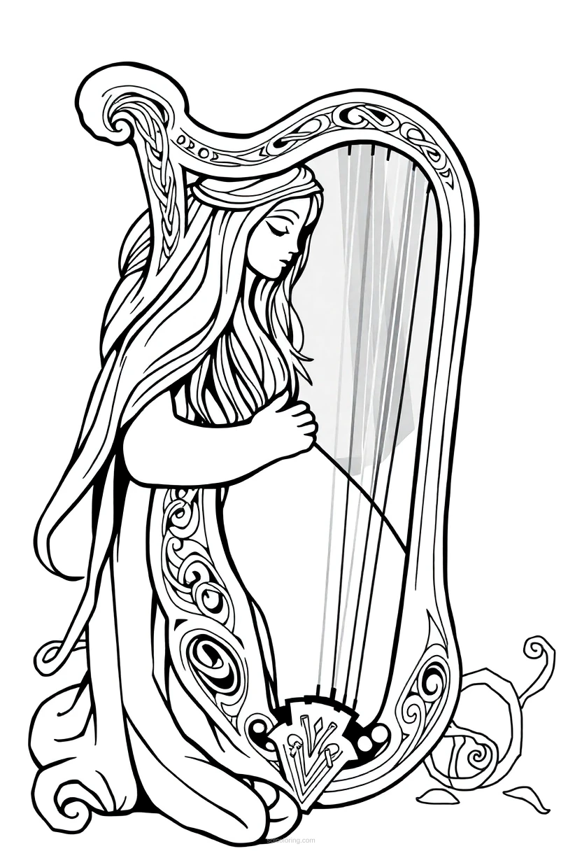 Celtic Harp coloring page for kids