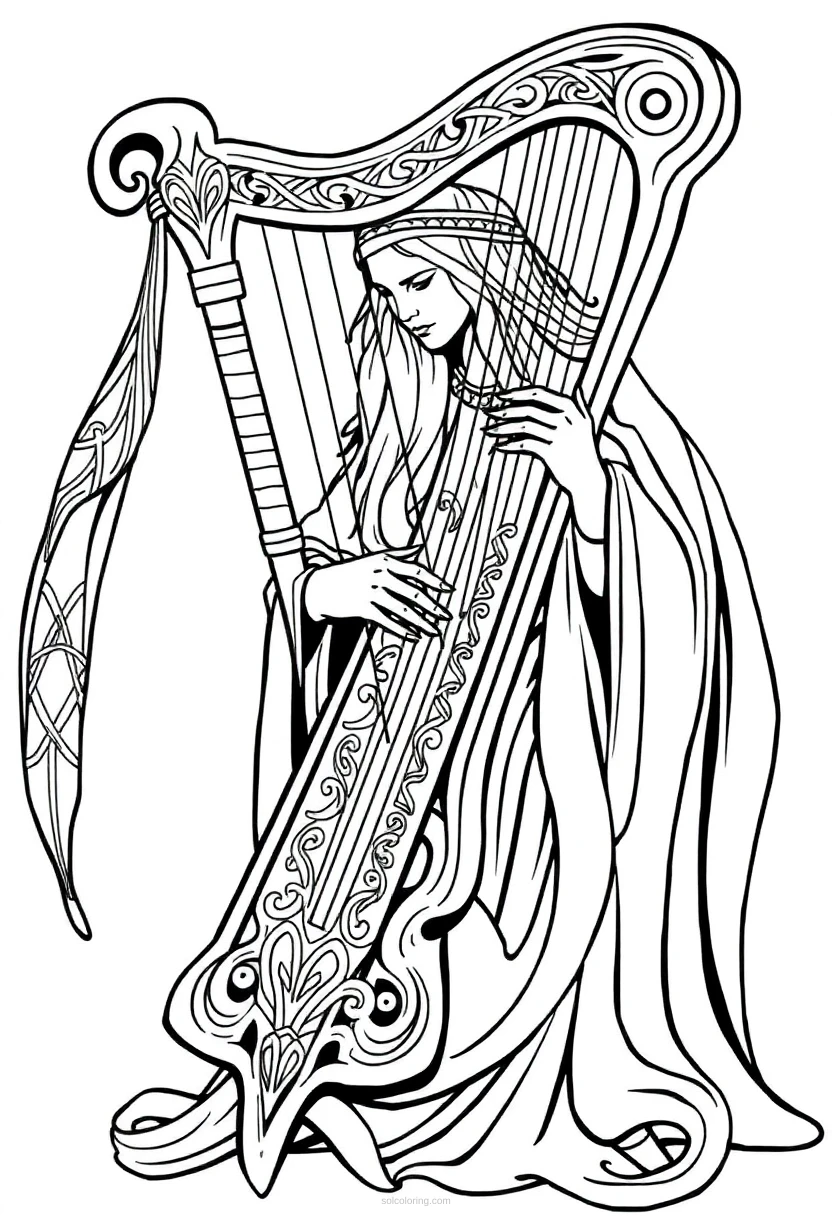 Celtic Harp coloring page for kids